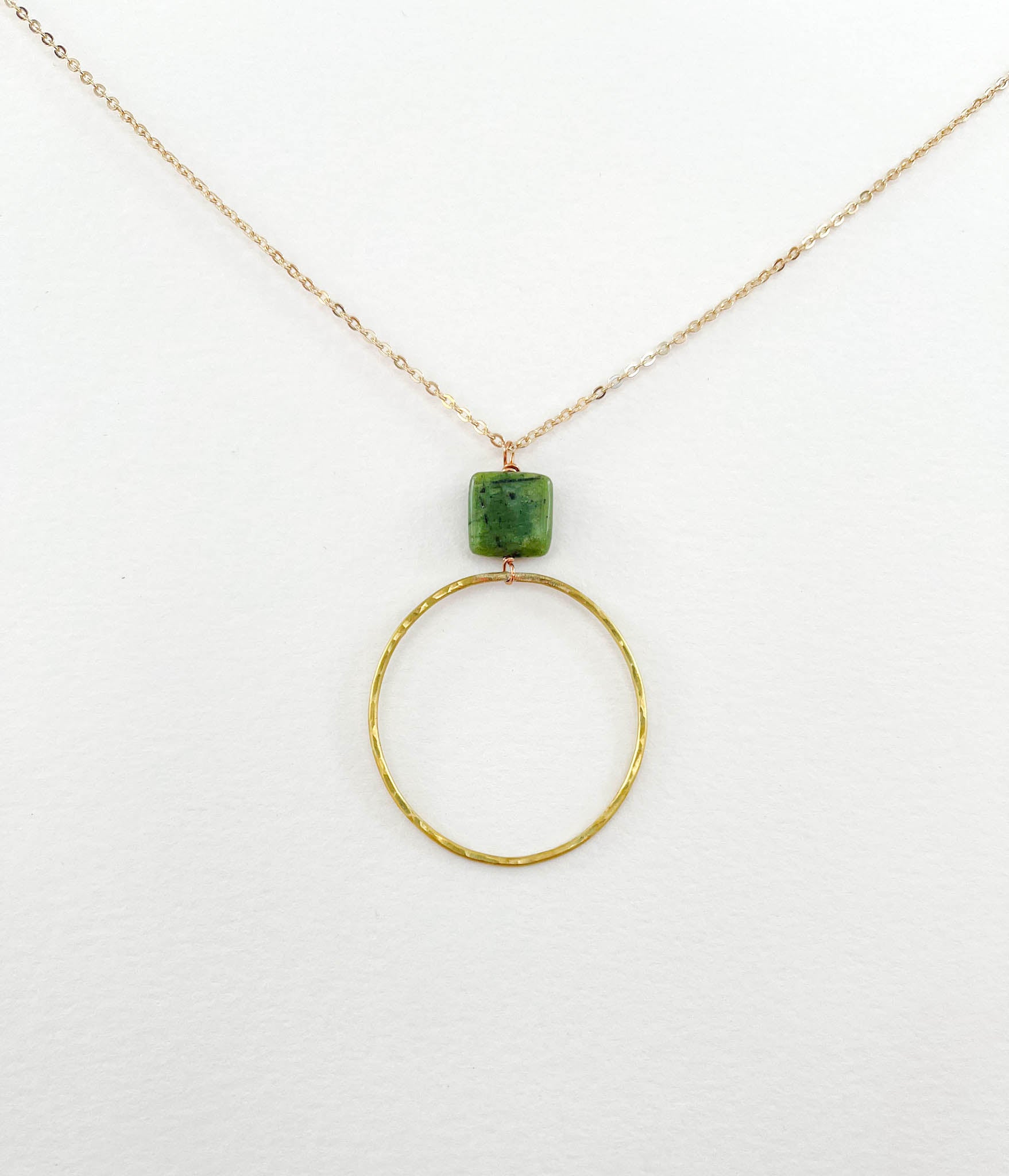 Long Green Jade Square Hoop necklace