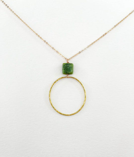 Long Green Jade Square Hoop necklace