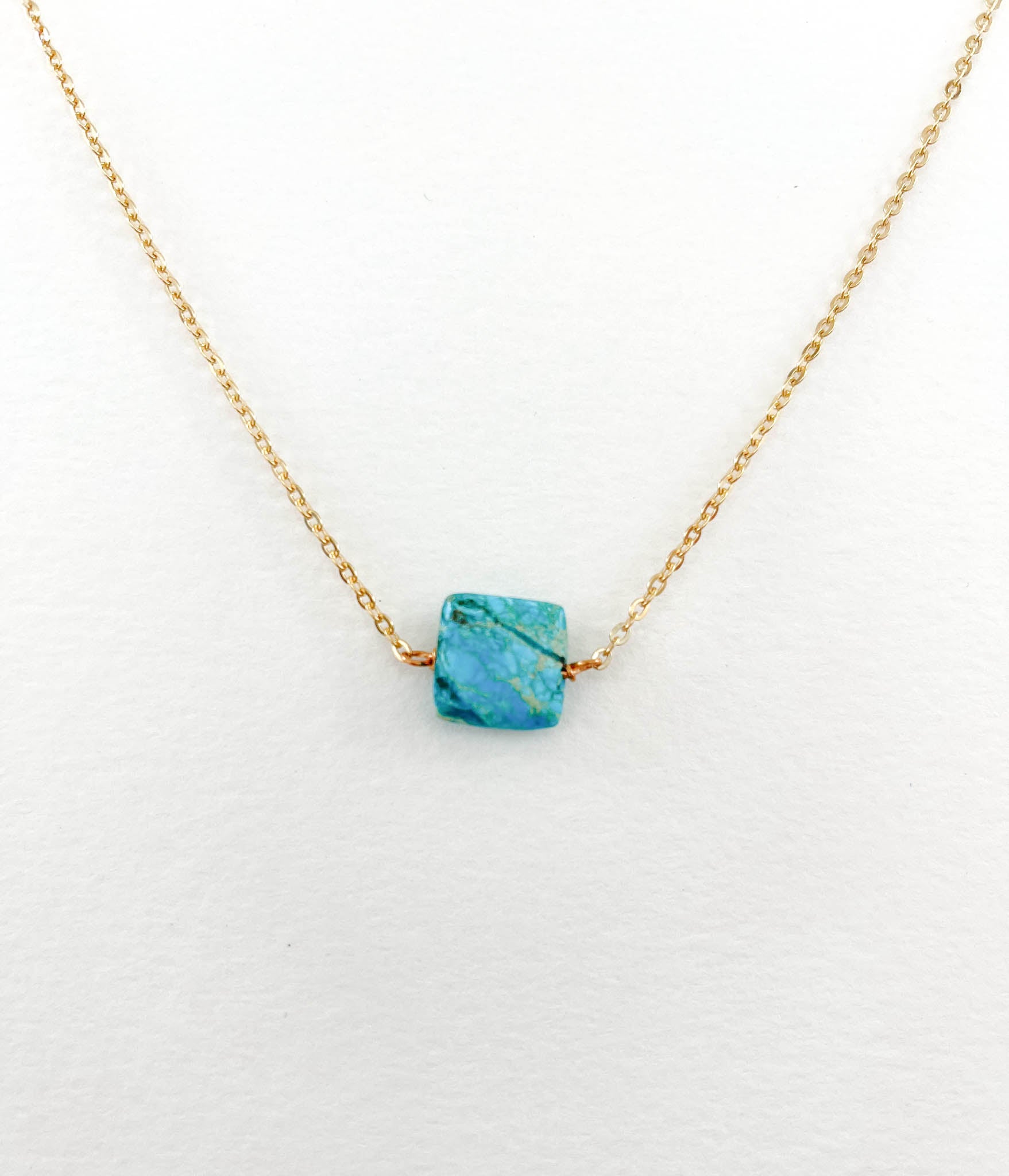 Blue Aqua Jasper Square Simple Layering Necklace