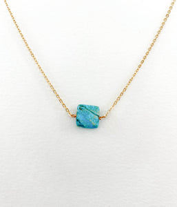 Blue Aqua Jasper Square Simple Layering Necklace