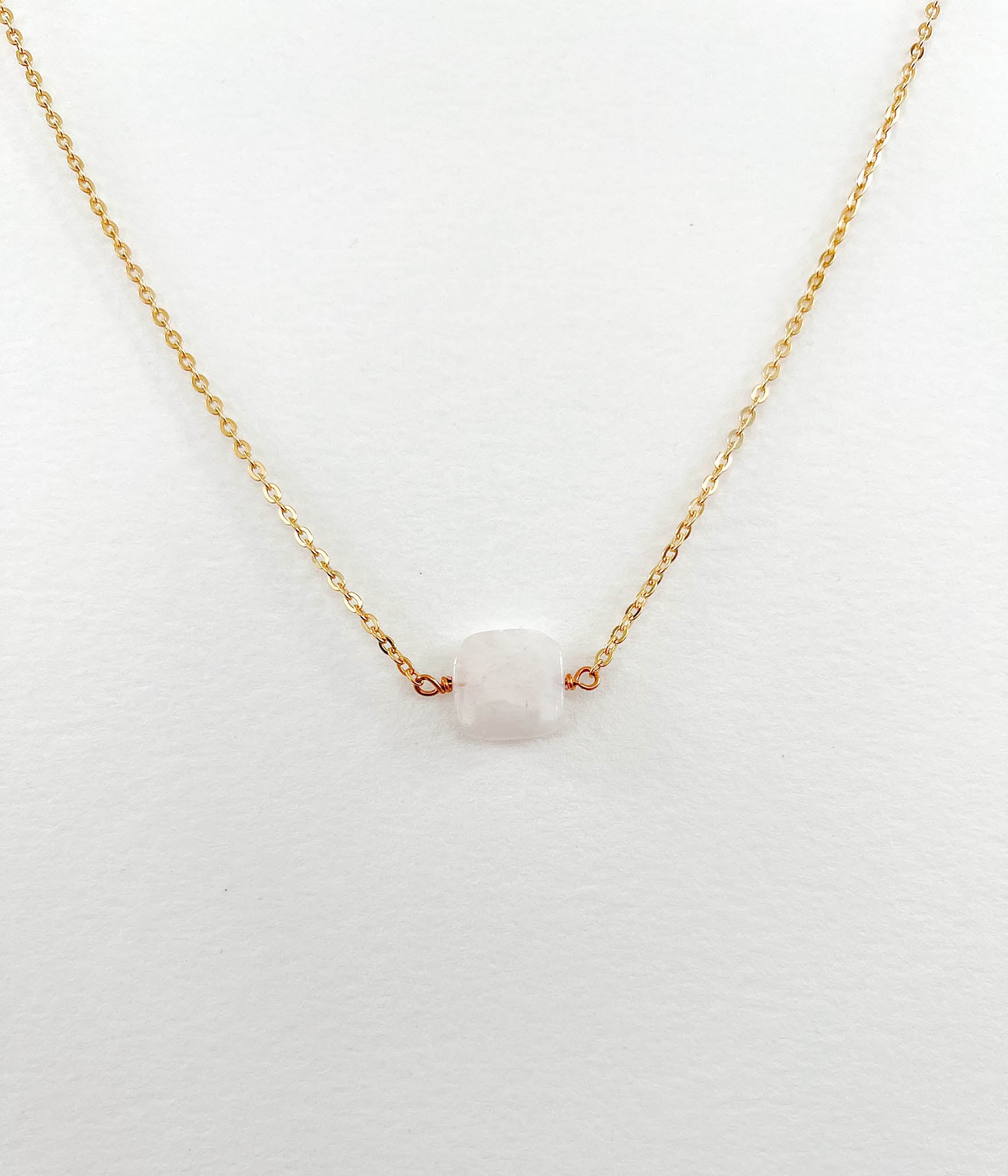 Pink Rose Quartz Square Simple Layering Necklace