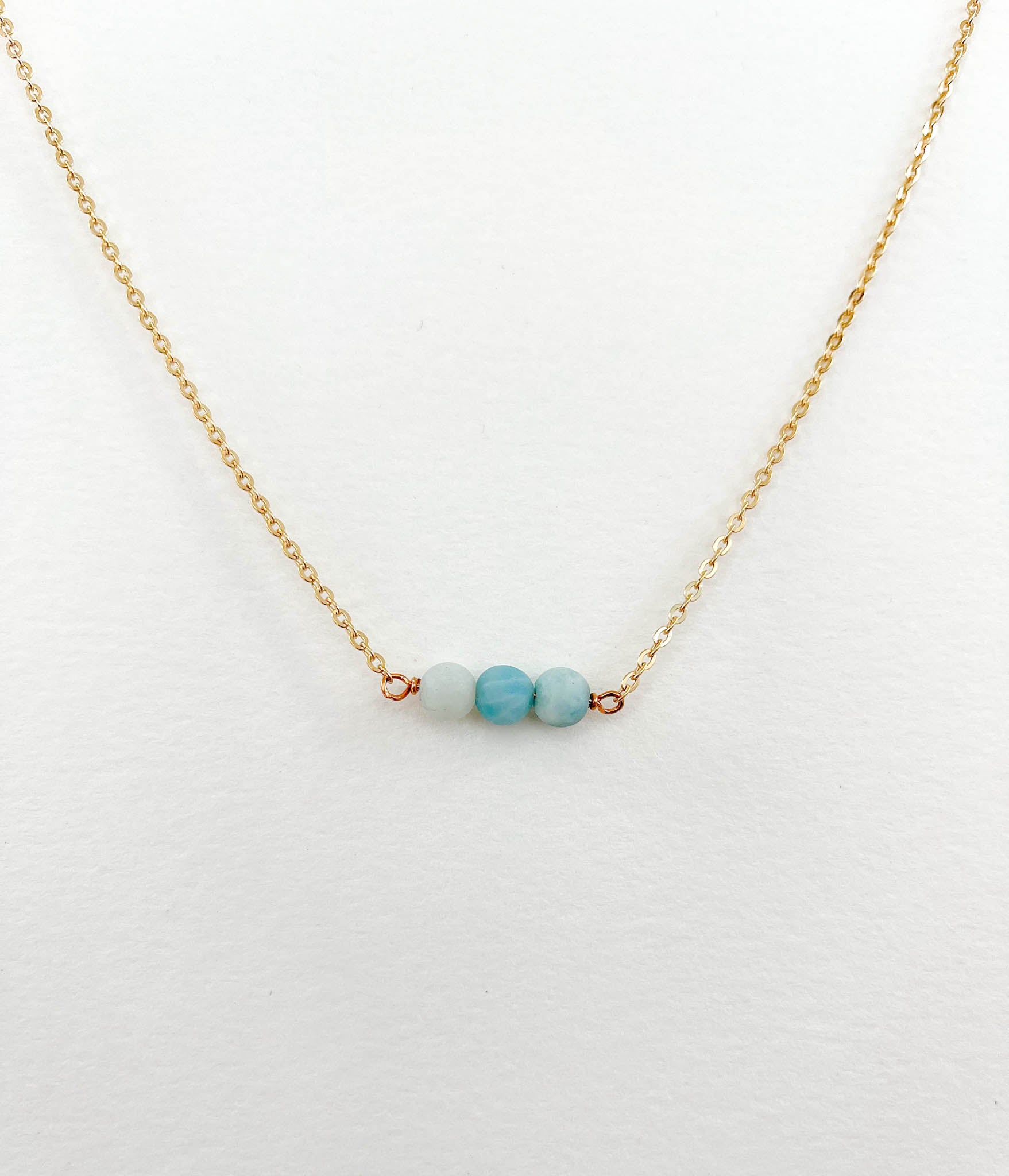 Matte Blue Amazonite Dainty Bead Layering Necklace