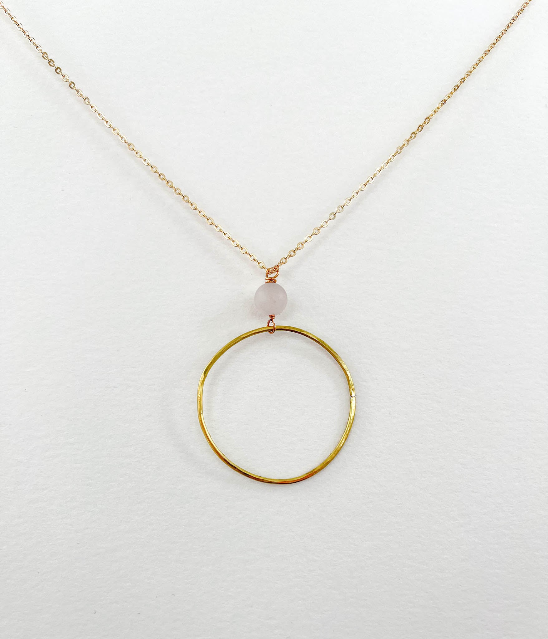 Long Pink Rose Quartz Hoop Necklace