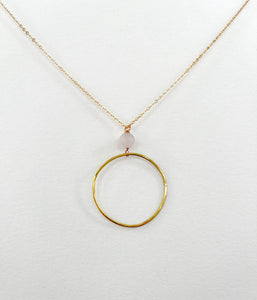 Long Pink Rose Quartz Hoop Necklace