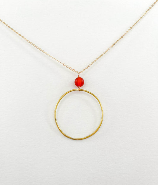 Long Red Carnelian Hoop Necklace