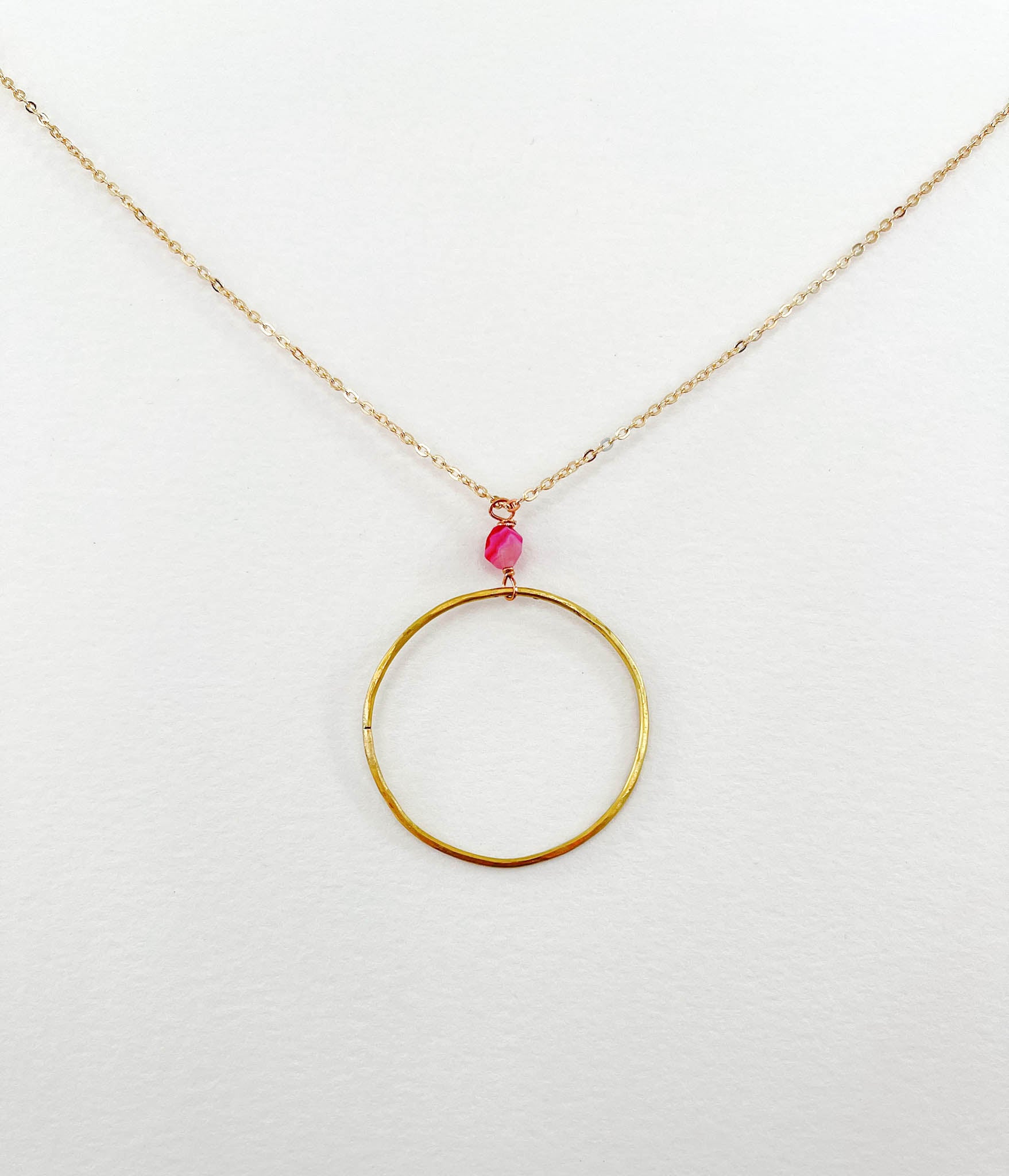 Long Pink Sardonyx Hoop Necklace