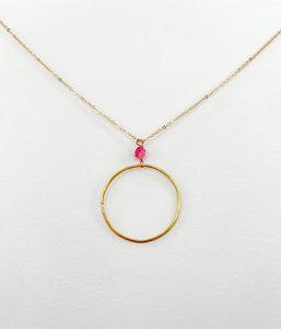 Long Pink Sardonyx Hoop Necklace