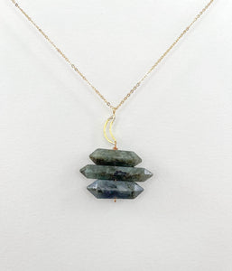 Labradorite Point Necklace with Crescent Moon Accent