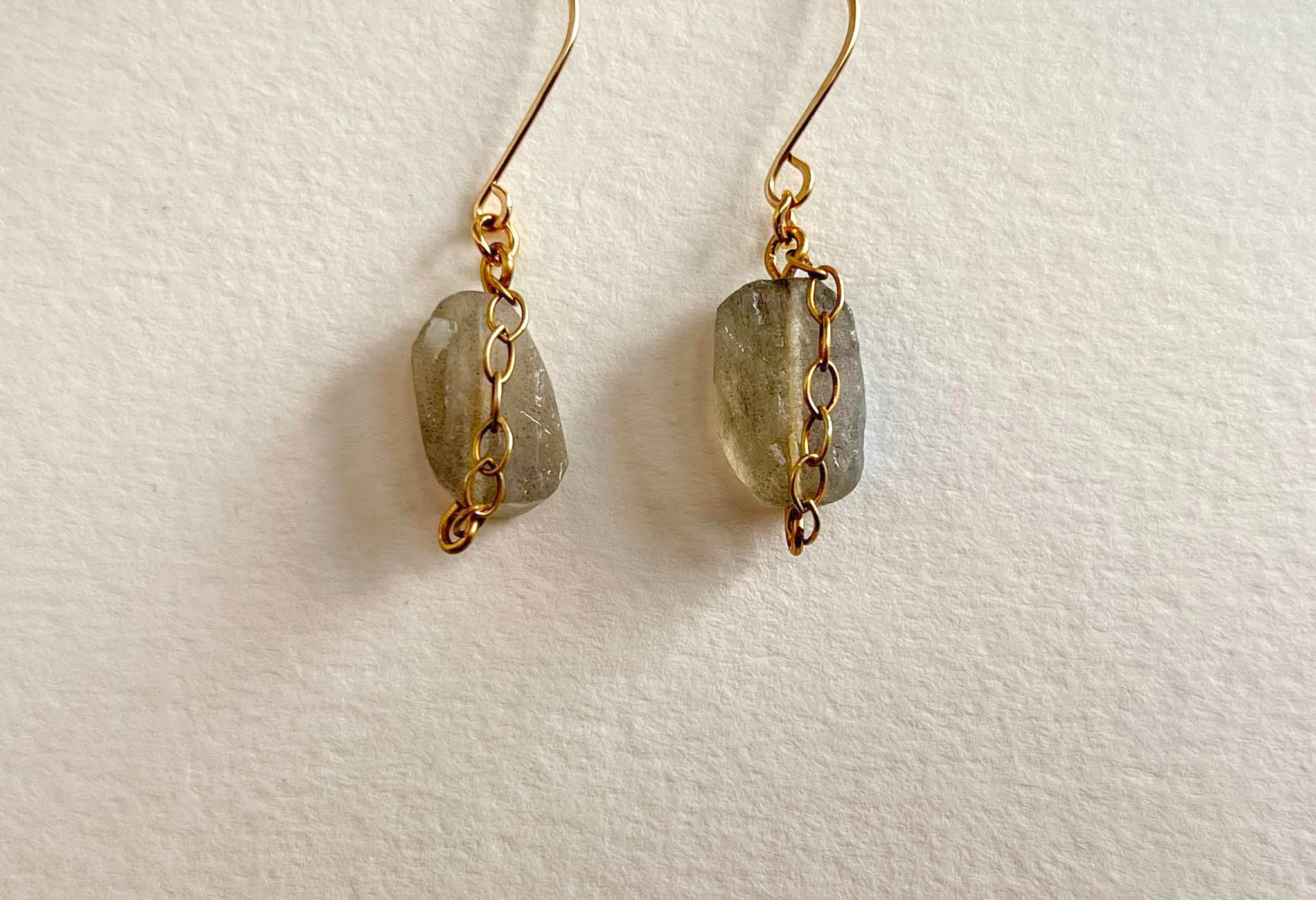 Raw Labradorite Dangle Earrings with Chain Accent