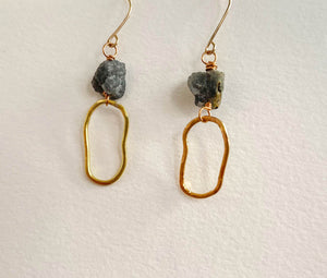 Mini Free Form Dangle Earrings with Raw Labradorite Accent