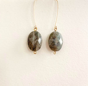 Labradorite Oval Dangle Earrings On Gold-Filled Hooks