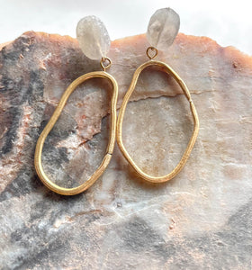 Raw Labradorite Studs With FreeForm Dangle