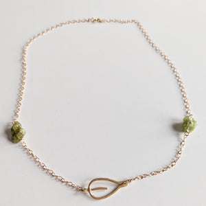 Medium Leaf Necklace With Rough Peridot Accents
