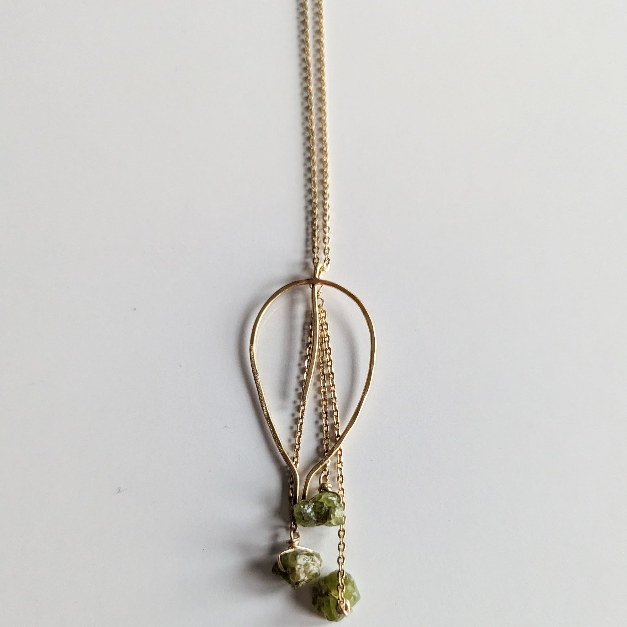 Long Leaf Necklace With Dripping Peridot