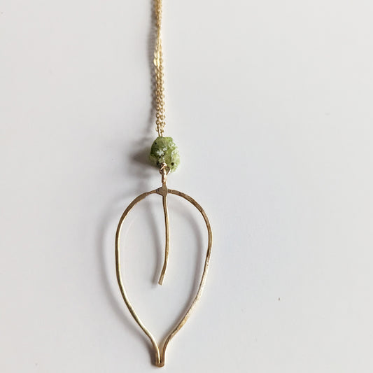 Long Leaf Necklace With Peridot Accent