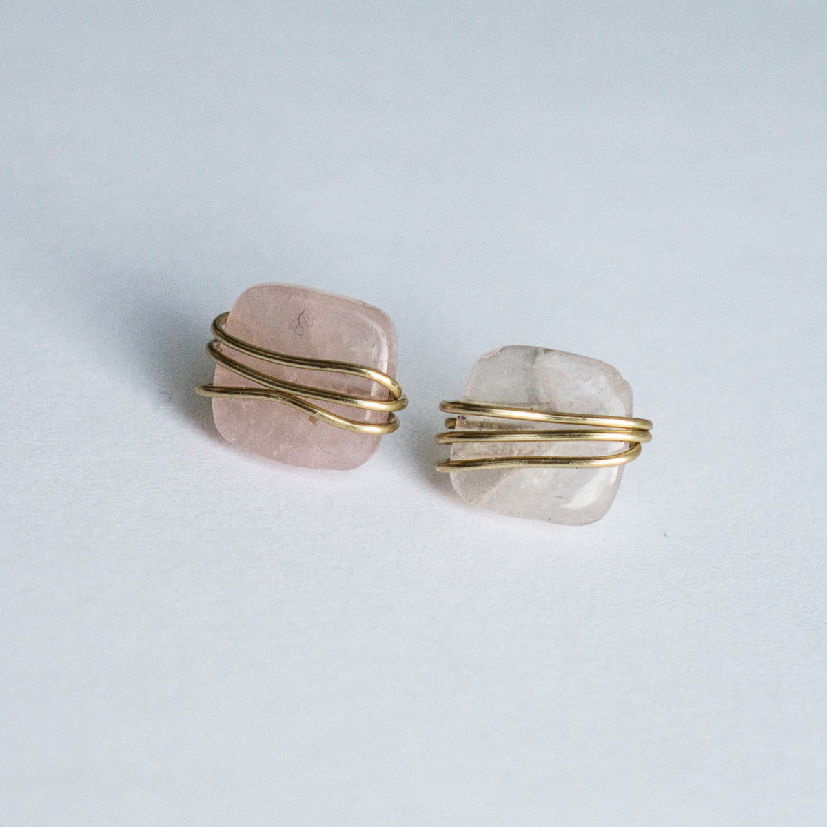 Pink Rose Quartz Square Studs