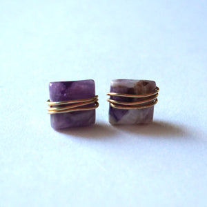 Purple Amethyst Square Studs
