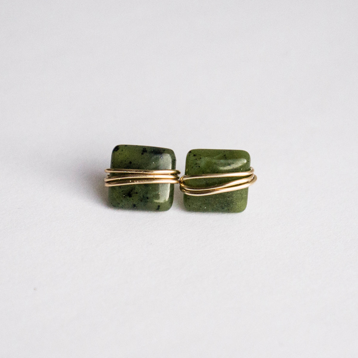 Green Jade Square Studs