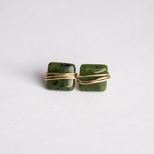 Green Jade Square Studs