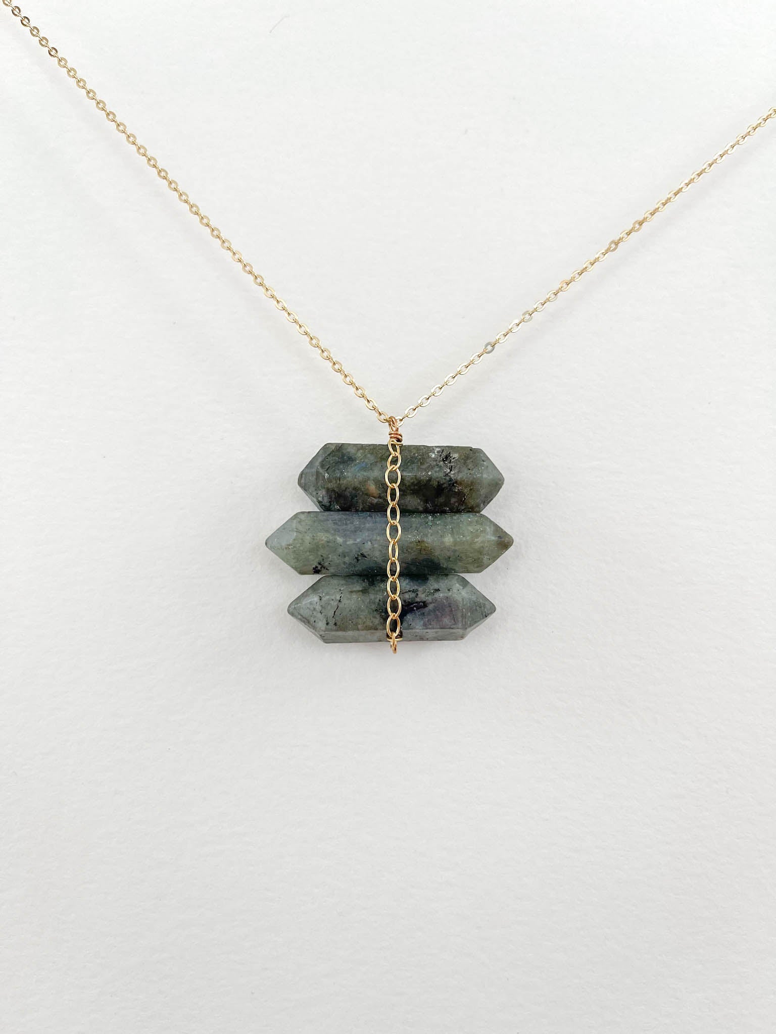 Labradorite Point Necklace with Chain Accent - Peerless Charm