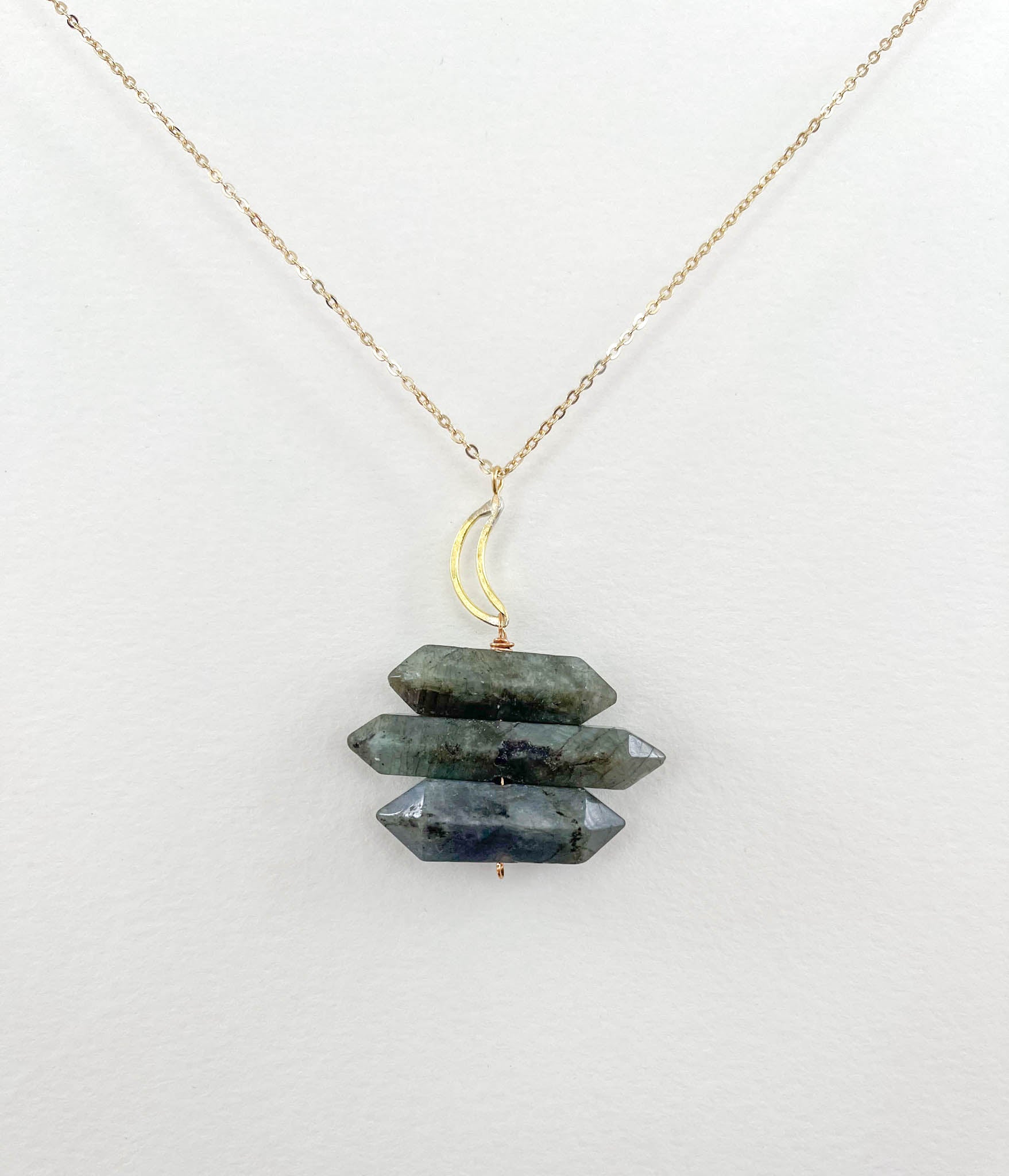 Labradorite Point Necklace with Crescent Moon Accent - Peerless Charm